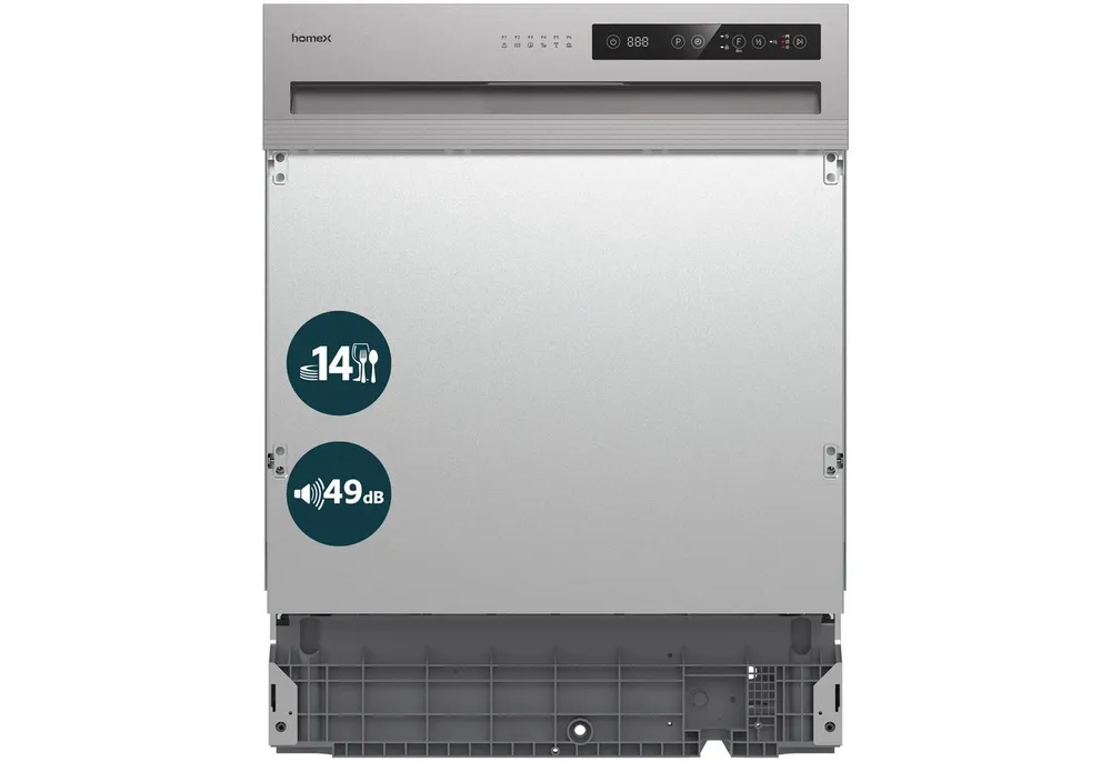 homeX teilintegrierbarer Geschirrspüler DWSI601449E, 12 l, 14 Maßgedecke, Einbau Spülmaschine teilintegriert 60 cm, 6 Programme, AquaStop, 49 dB