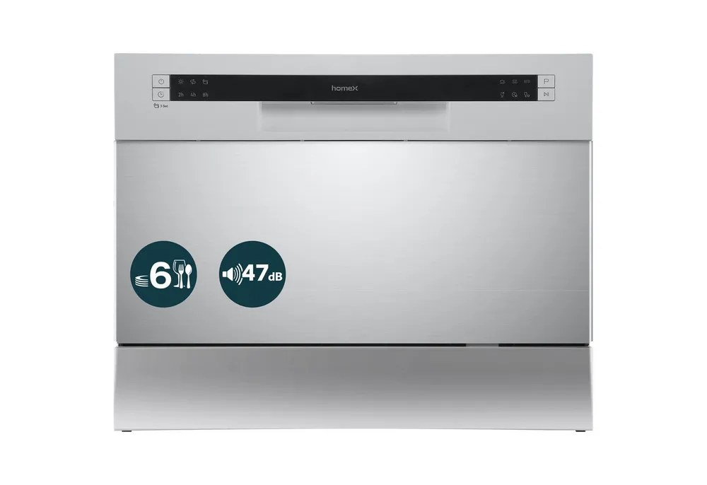 homeX Tischgeschirrspüler GST6AD-S, 7 l, 6 Maßgedecke, Mini Spülmaschine, Geschirrspüler klein, 6 Programme, 6 Gedecke, 47 dB