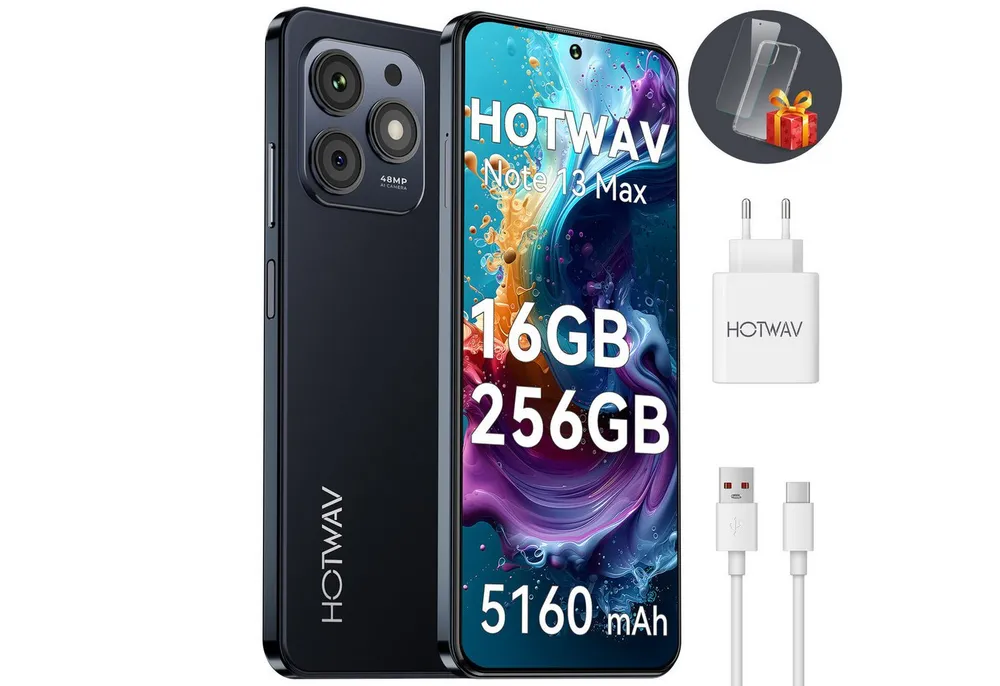 HOTWAV Note 13 Max Handy, 16+256 GB/1 TB Smartphone, Android handy, Smartphone (16,7 cm/6.8 Zoll, 256 GB Speicherplatz, 48 MP Kamera, Smartphone ohne Vertrag, Günstige Smartphone, 5160 mAh)