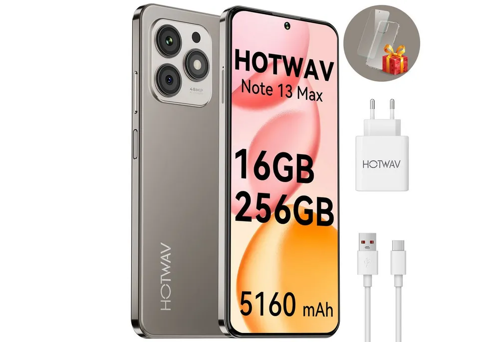 HOTWAV Note 13 Max Handy, 16+256 GB/1 TB Smartphone, Android handy, Smartphone (16,7 cm/6.8 Zoll, 256 GB Speicherplatz, 48 MP Kamera, Smartphone ohne Vertrag, Günstige Smartphone, 5160 mAh)