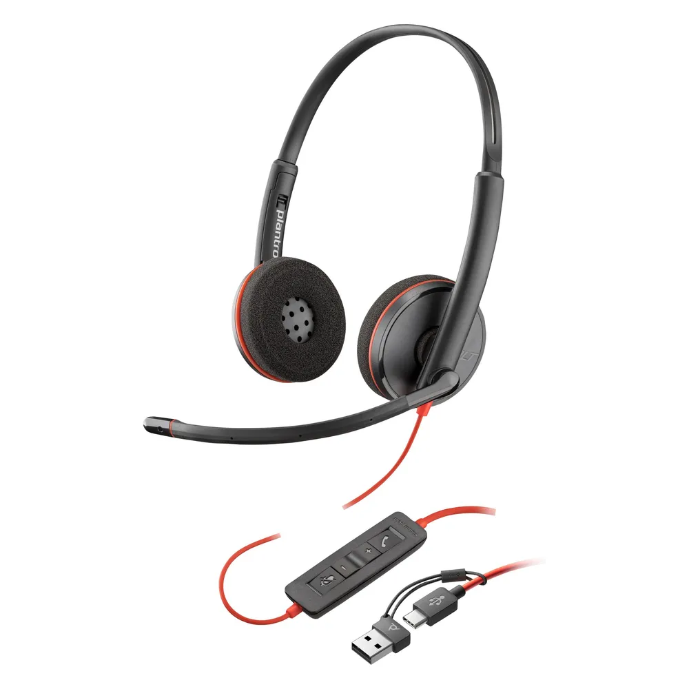HP Poly Blackwire 3220 + USB-C/A Adapter (Kabelgebunden, USB-C, Avaya, Cisco, Skype, Unify)