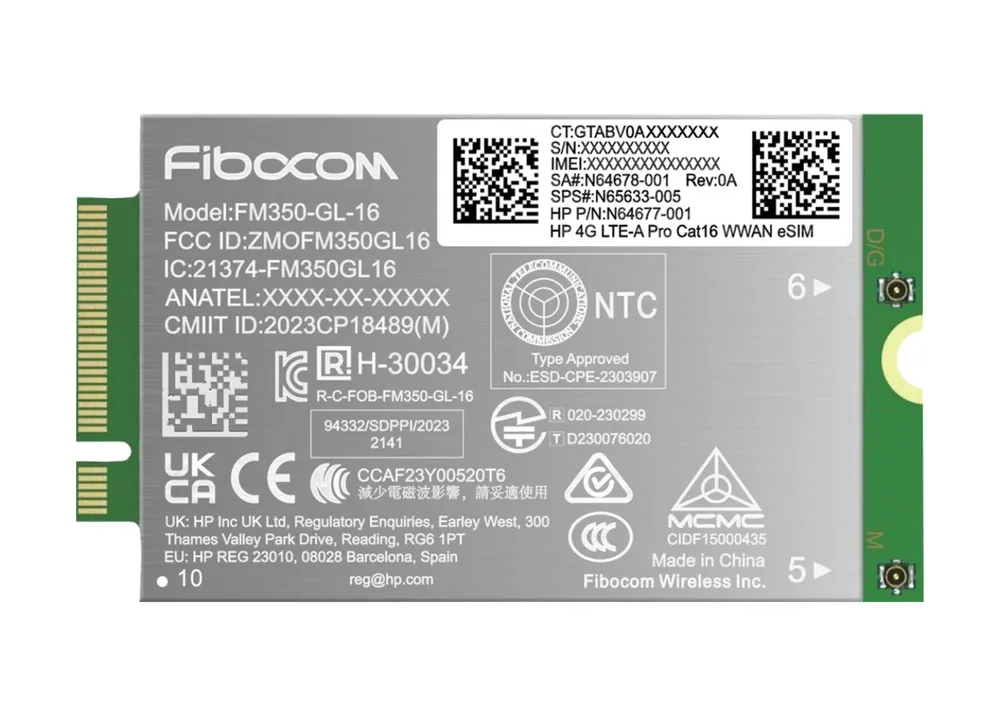 Tarjeta de Red HP AM5R3AA Internes 4G LTE Cat16 eSIM GPS 2 Gbps Modul