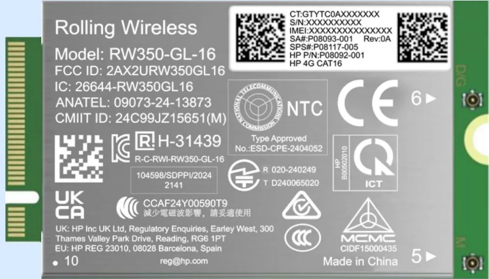Tarjeta de Red HP 4G LTE-Advanced Pro Cat16 WWAN Intern 1 Gbps eSIM