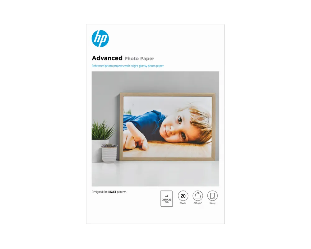 HP Advanced Glossy Fotopapier A3 250 g/m² 20 Blätter Tintenstrahldrucker