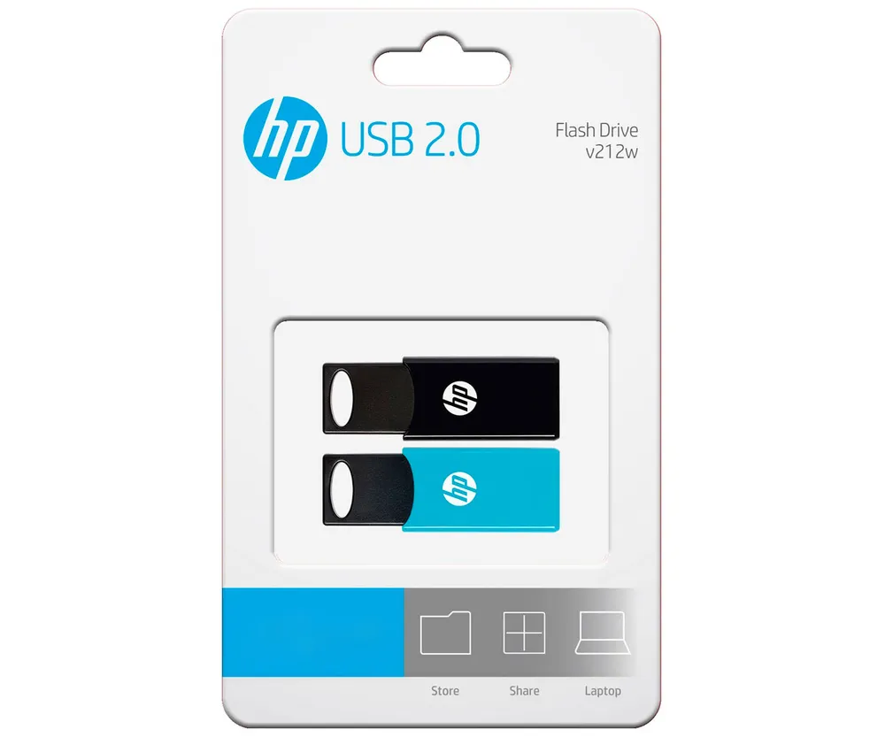 HP v212w 64 GB USB 2.0, 2er-Pack, Schwarz/Blau