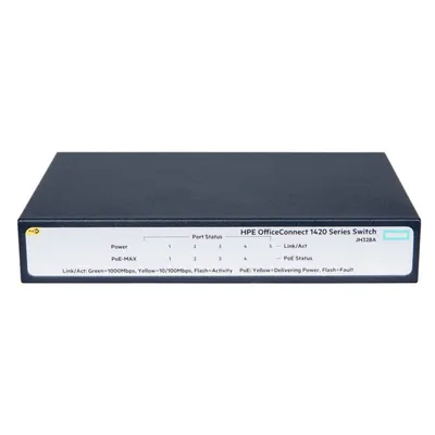 HPE OfficeConnect 1420 Unmanaged Switch, 5 Gigabit PoE+ Ports, 32 W
