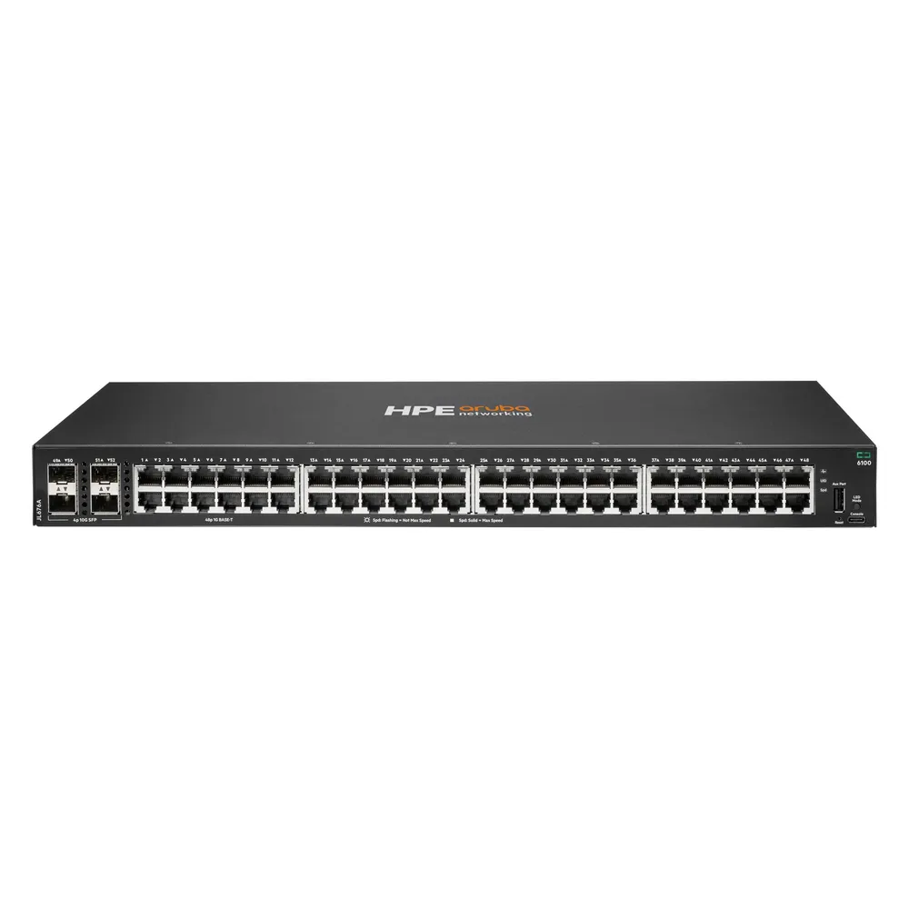 HPE E Aruba 6100 Switch 4 SFP+ Ports, 1 USB Type C Console Port, 1 USB Type A Host Port, Layer 2
