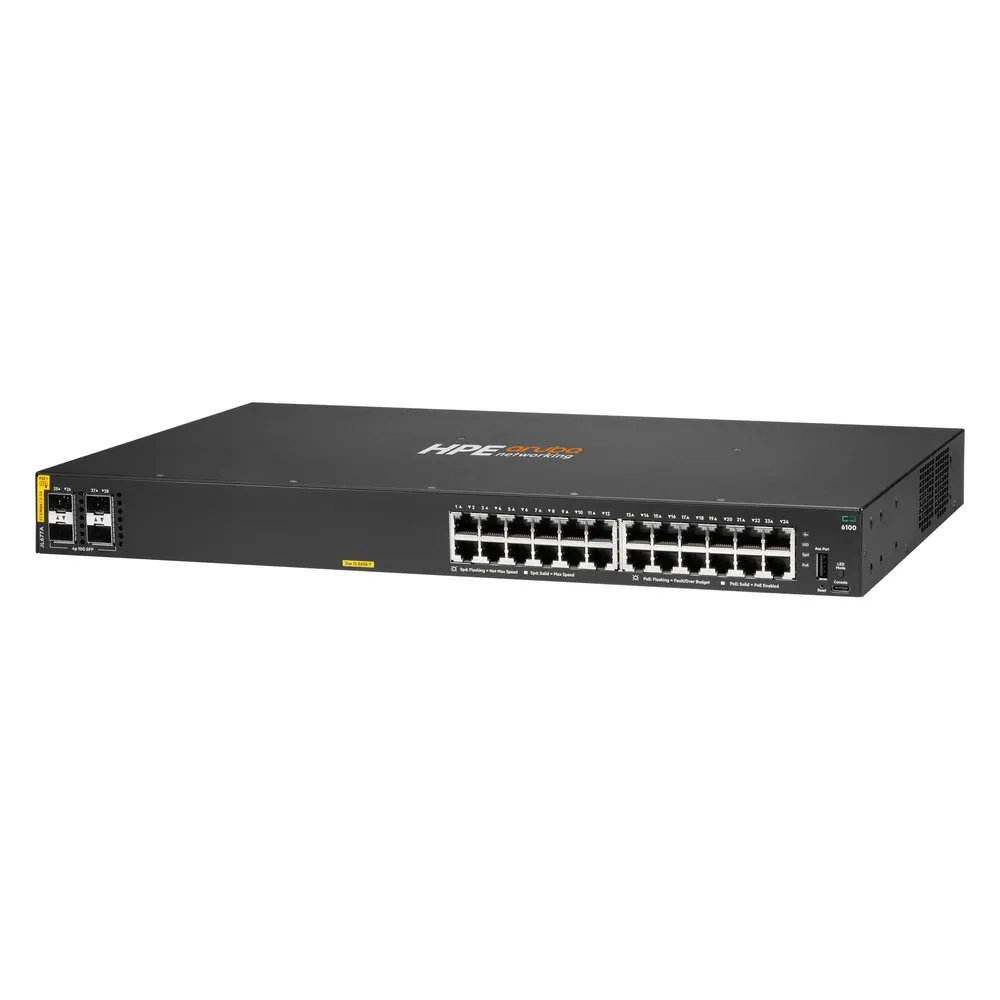 HPE E Aruba 6100 Switch 4 SFP+ Ports, PoE, 1 USB Type C Console Port, 1 USB Type A Host Por