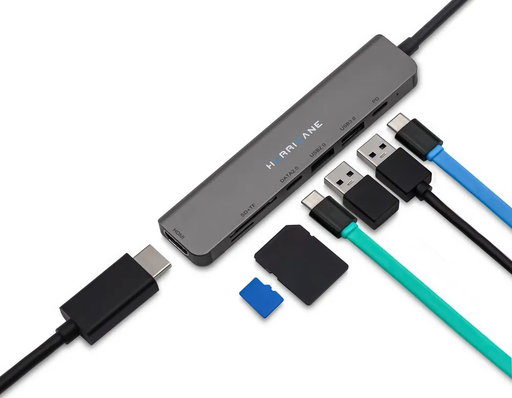 HURRICANE Laptop-Dockingstation Laptop-Dockingstation 7in1 USB-C HUB 4K HDMI 60W PD Port Kartenleser, für MacBook, Laptop, PC, Festplatte