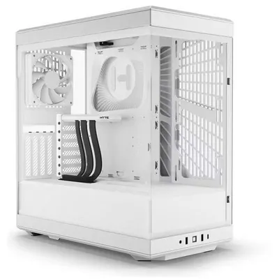 Hyte Y40 Weißes Gaming-PC-Gehäuse, ATX, 2-teiliges Panoramaglas, vertikale Grafikunterstützung, 2 120-mm-Lüfter