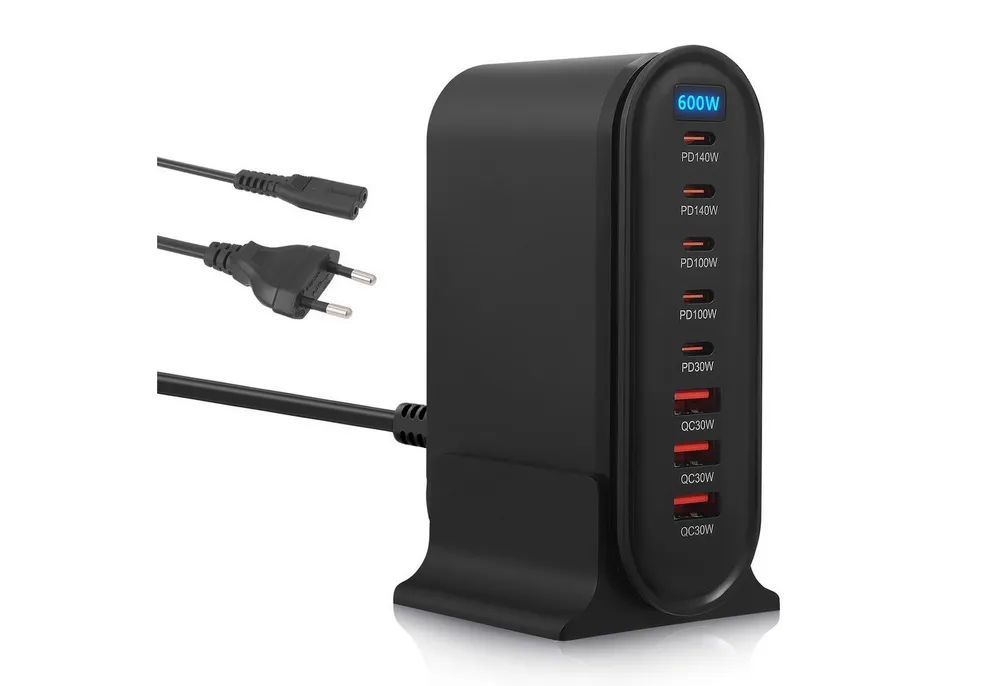 i@home 600-W-USB-C-Schnellladegerät, 8-Port-GAN-USB-Ladestation Ladestation (Mehrfach-USB-C-Ladegerät kompatibel mit iPhone,Mac,iPad,Dell,Samsung)