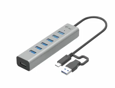 Hub USB i-tec 7 Ports Metall USB-C/USB-A 5 Gbps Aktives Laden Grau 0,3 m