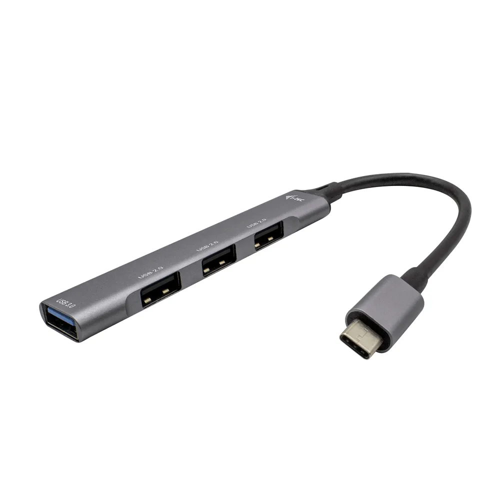 USB-C Hub QUO 4 Ports Metal Silver Auto-Powered Ultra-kompaktes Design