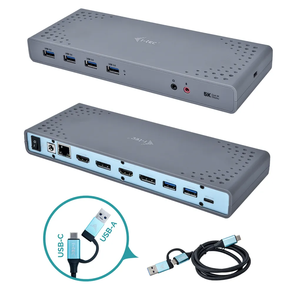 i-tec CADUAL4KDOCK laptop-dockingstation & portreplikator Kabelgebunden USB 3.2 Gen 1 (3.1 Gen 1) Type-C Schwarz, Türkis