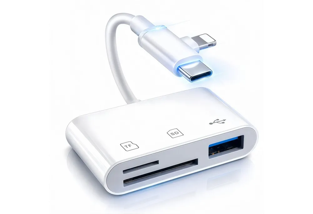ibettertec 3-in-1 Kartenleser USB-C & Lightning Adapter, SD Kartenleser microSD USB-Adapter TF Speicherkartenleser, Plug & Play Kartenadapter für iPhone, iPad zu Smartphone, Tablet und Laptop