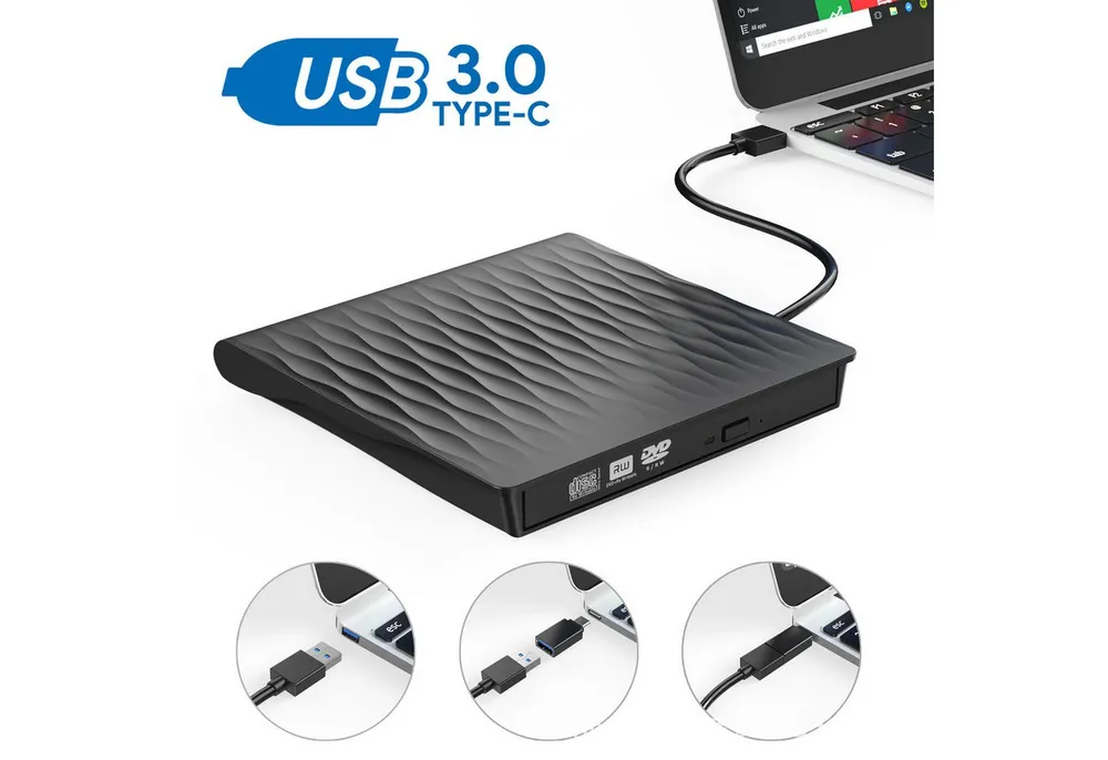 ibettertec Externes CD/DVD-Laufwerk,USB 3.0 & Type-C,DVD Player für Laptop & PC DVD-Brenner (Kompatibel mit Windows 7/8/10/11, Mac, MacBook Pro/Air und Linux)