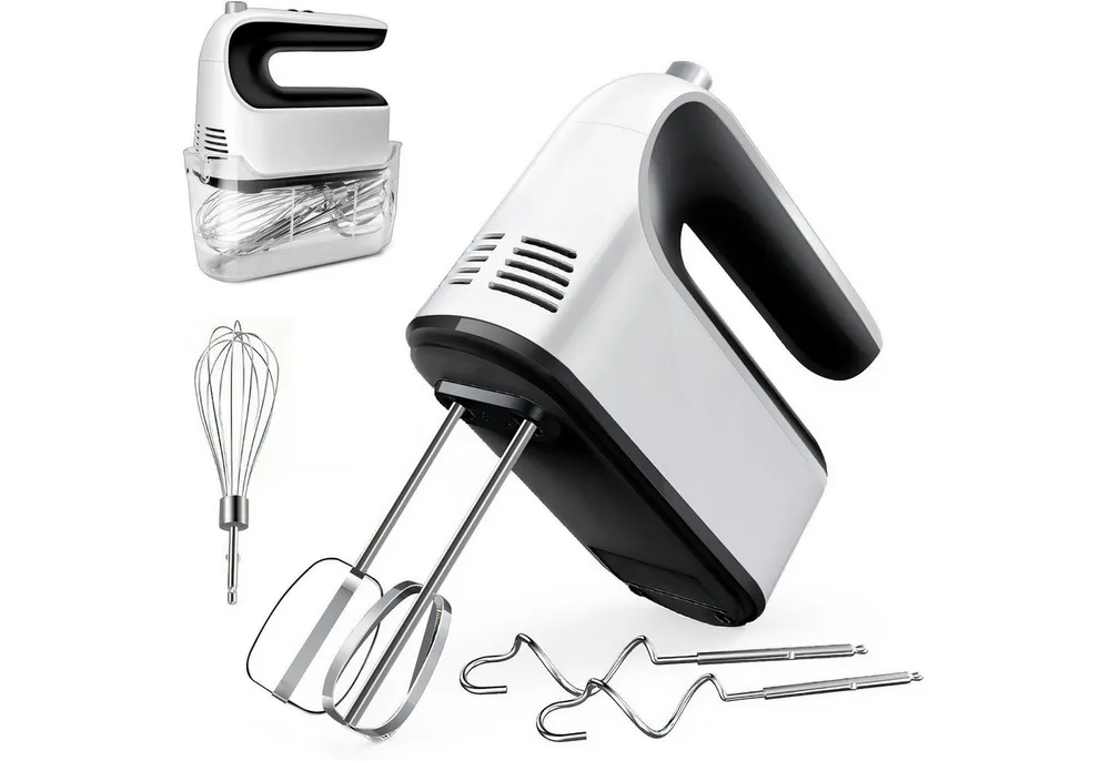 ibettertec Handmixer Handmixer Elektrisch Handrührgerät 5 Stufen Plus Turbo Kein Spritzen, 1000 W, Mixer Handrührer Aufbewahrungskiste,5 Edelstahl Zubehör,Leiser Motor