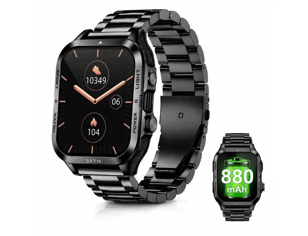ibettertec Herren Smartwatch Outdoor mit Telefonfunktion, Smartwatch (4,98 cm) Militärische Fitnessuhr mit Bluetooth-Anruf, LED-Taschenlampe, 100 Tage Akku, 3ATM wasserdicht, Pulsmesser, Schlafmonitor, Sport Smartwatch für Android iOS