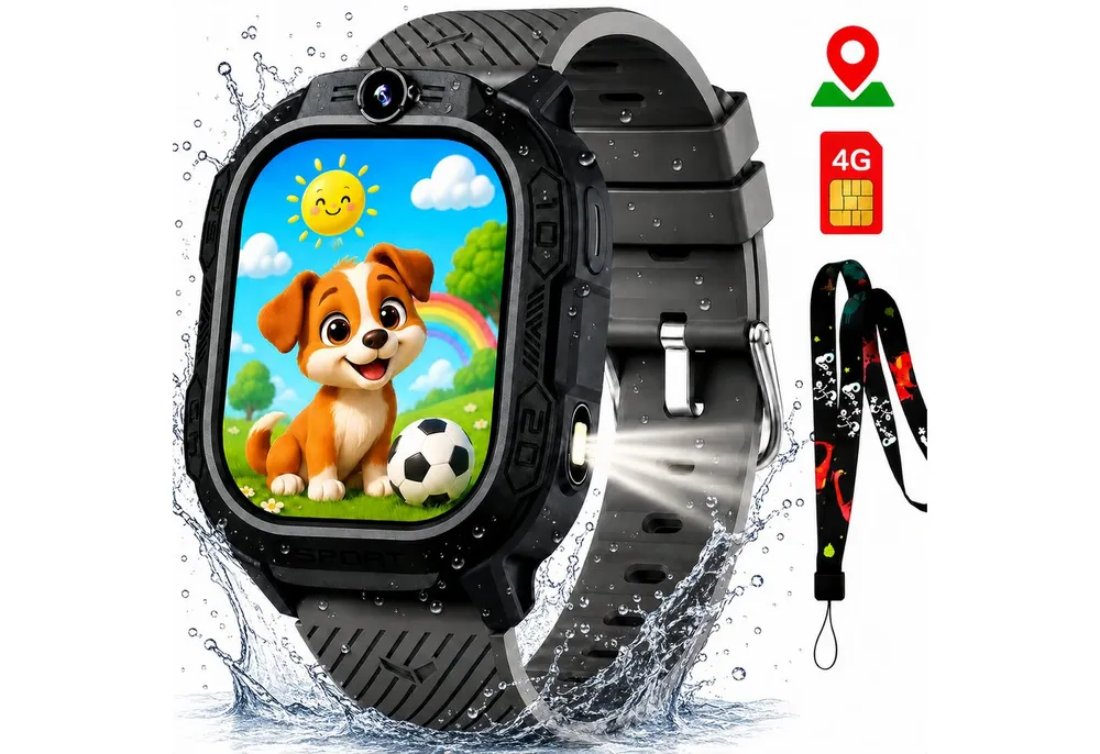 ibettertec Kinderuhr Kinder Smartwatch 4G GPS Uhr mit Telefon, Kamera, SOS Smartwatch (20 cm) Taschenlampe & Trageband, Kinderuhr mit Touchscreen, Anruf, Videoanruf, Schrittzähler, Wecker