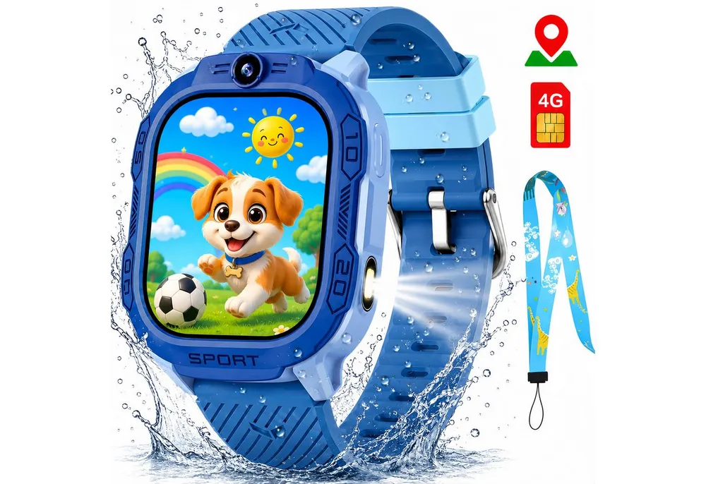 ibettertec Kinderuhr Kinder Smartwatch 4G GPS Uhr mit Telefon, Kamera, SOS Smartwatch (20 cm) Taschenlampe & Trageband, Kinderuhr mit Touchscreen, Anruf, Videoanruf, Schrittzähler, Wecker