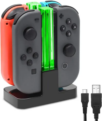 ibettertec Ladestation für Nintendo Switch 4 in 1 Joy-Con Controller Induktions-Ladegerät (Controller-Ladestation, Joy-Con Ladegerät Typ-C Kabel, mit individueller LED-Anzeige, Controller Ladestation Kompatibel mit JoyCons)