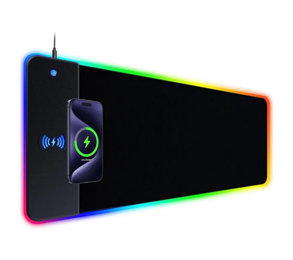 ibettertec Mauspad Gaming Mauspad RGB Mousepad Induktive Ladestationen (800 x 300 mm, 10 W kabelloses Laden, 14 RGB-Beleuchtungsmodi), abwaschbar, rutschfeste Rückseite, Geschwindigkeit & Präzision