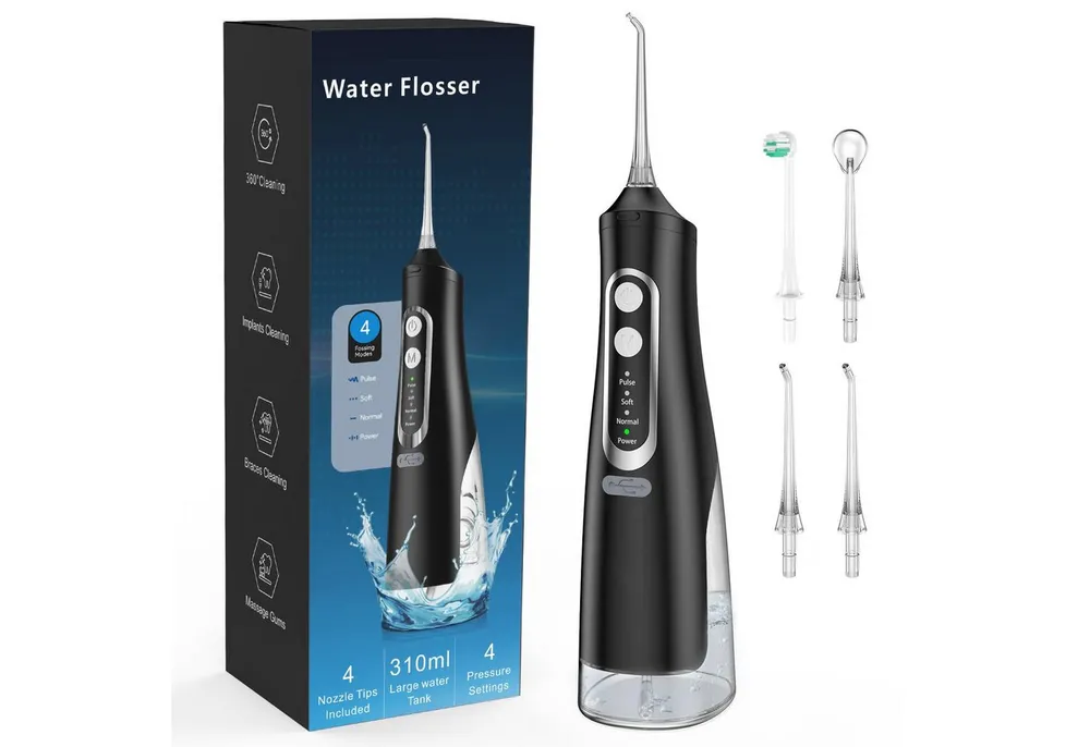 ibettertec Munddusche 2026 Neues Munddusche Elektrischer Zahnreiniger 4 Modi & 4 Düsen, Düsen Kabellose Munddusche IPX7 Wasserdicht Wasser Flosser 310ML