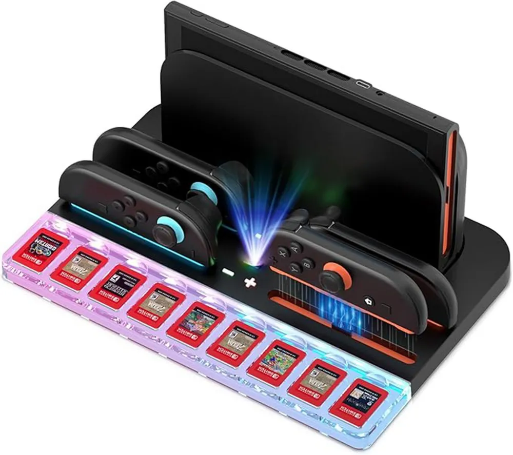 ibettertec Organizer Station für Switch 2, Switch 2 Konsole, Switch 2 Controller Konsolen-Ladestation (800 mA, Set, 1-tlg., Multifunktions‑Ladestation für Switch 2: 4‑fach Joy‑Con‑Ladegerät, Controller‑Halteplätze, platzsparendes Design, Plug‑and‑Play)