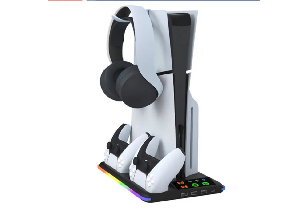 ibettertec PS5 Ständer Kühlstation Controller Ladestation Gaming-Controller (Set, 1 St., PS5 Controller-Ladestation mit 3 USB-Hubs & RGB-Beleuchtung)