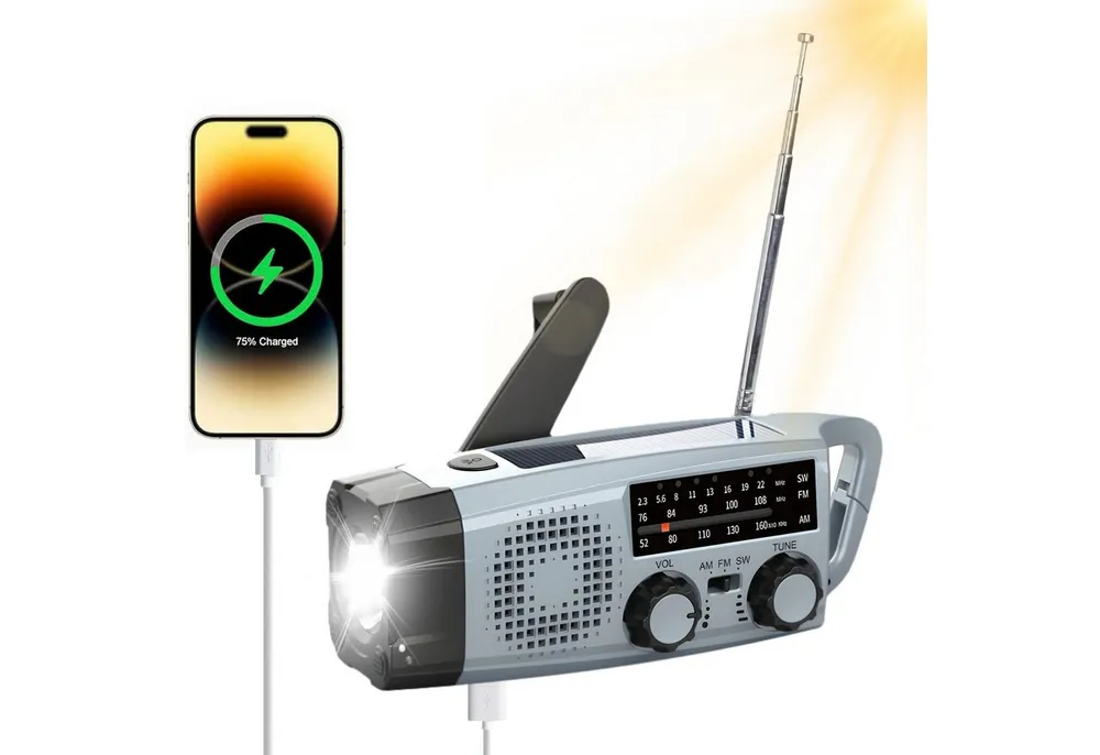 ibettertec Radio, Solar Radio,AM/FM notfallradio, Kurbelradio mit powerbank Radio (7,5 W, Led Taschenlampe, SOS-Alarm, handy ladefunktion, für Camping, Ourdoor)