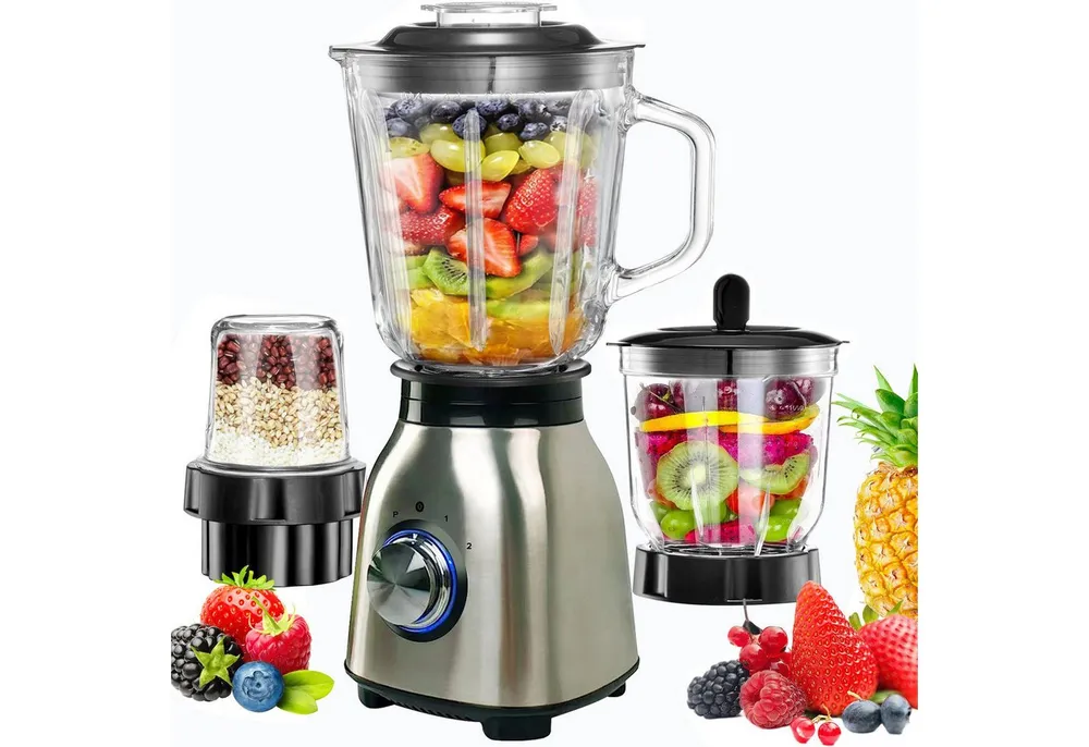 ibettertec Standmixer 2026 Neu Standmixer Mixer Smoothie Maker 1500W,2 Stufen,Edelstahl, 1500 W, 1,5 L Glasbehälter,0,6 L tragbarer Becher,6-Klingen für Ice Püree