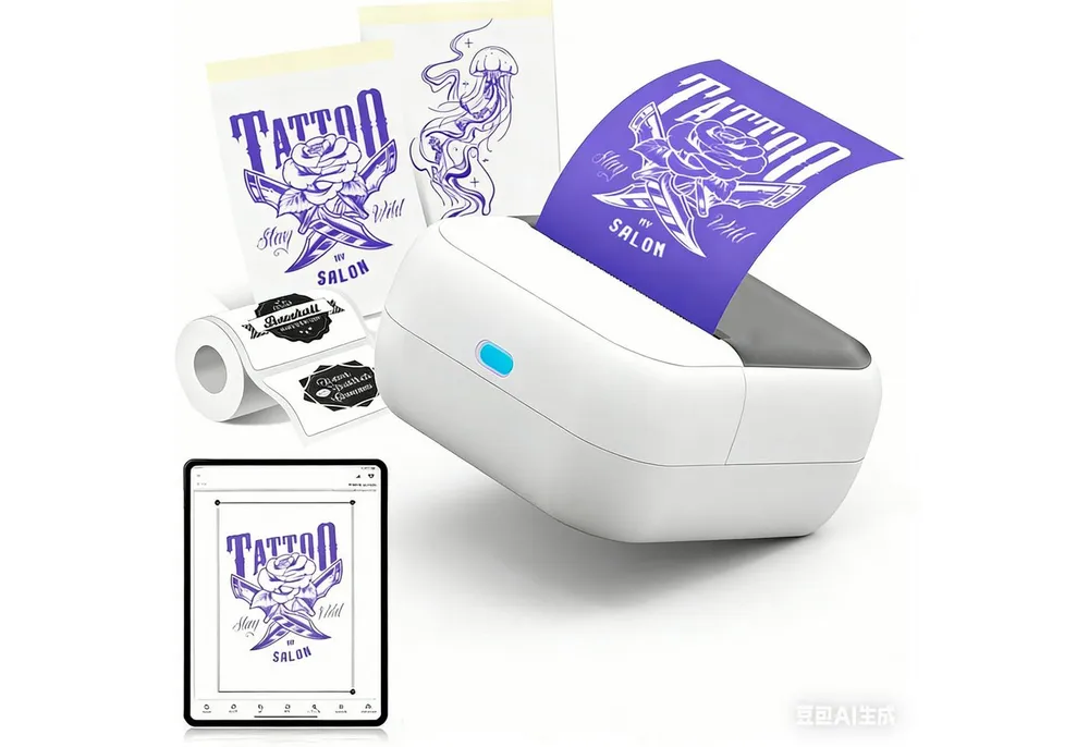 ibettertec Tragbarer Thermodrucker Mini-Drucker Schablonendrucker Etikettendrucker, (Barcode-Drucker, Fotodrucker mit Bluetooth-Verbindung, große Auswahl an Grafik- und Textvorlagen)