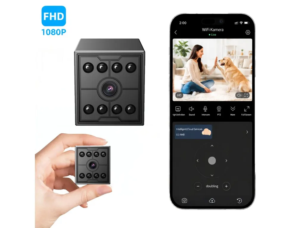 ibettertec Überwachungskamera Mini-Kamera mit 1080P Infrarot-Nachtsicht,1200mah,Haustierkamera (Überwachungskamera innen,Lange Standby WiFi Kamera, Babykamera,für zu Hause, im Innenbereich und im Büro, 1-tlg.,Intelligente Erkennung, Bewegungserkennung & Cloud-Speicher)