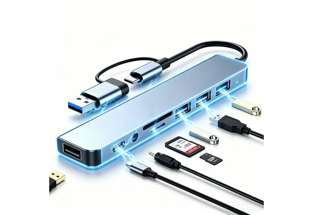 ibettertec USB C Hub, 8 in 1 USB Hub USB-Adapter 3.0 Multiport Adapter mit 1*USB 3.0 mit 5 Gbit/s zu 3*USB 2.0, 1*USB-C, 3.5mm Audio, SD/TF Kartenleser, USB C Splitter Aluminium für MacBook/Surface/XPS/PC/Laptops/Tablet etc