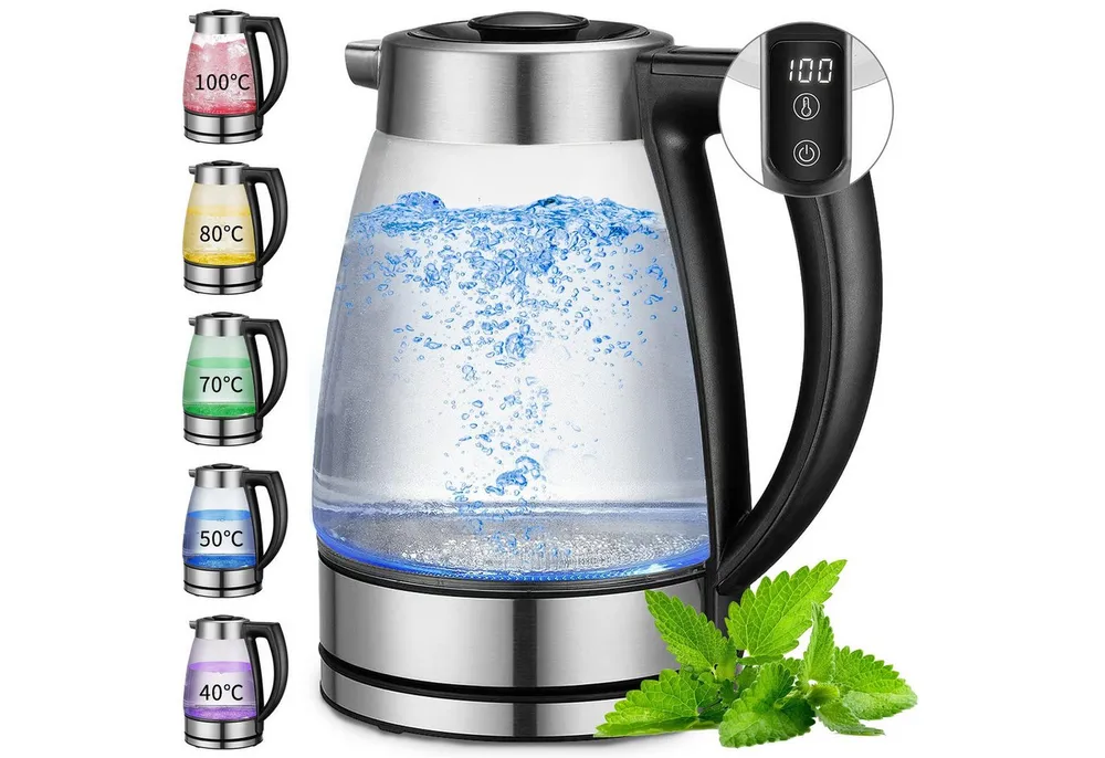 ibettertec Wasserkocher Wasserkocher mit temperatureinstellung, Wasserkocher Glas 2,0 Liter, 2200,00 W, Temperaturwahl 40-100°C Farbwechsel LED Temperatur