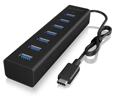 Hub ICY BOX 7 Ports 5000 Mbit/s IB-HUB1700-C3 Aluminium Schwarz Kabel 0,4 m