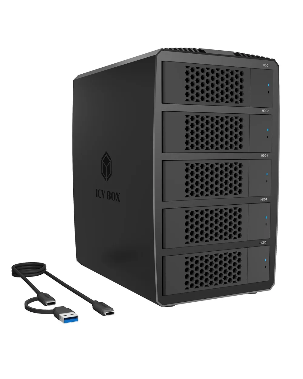 PC-Gehäuse Icy Box IB-RD3705-CU3 2.5/3.5" Desktop Schwarz mit RAID und Lüfter