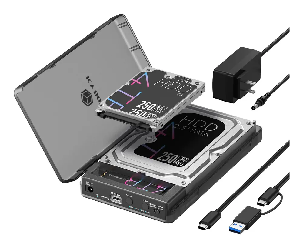 Caja PC Icy Box IB-3882MSCL-CU31 M.2/2.5"/3.5" Kunststoff Schwarz mit Offline-Klonfunktion