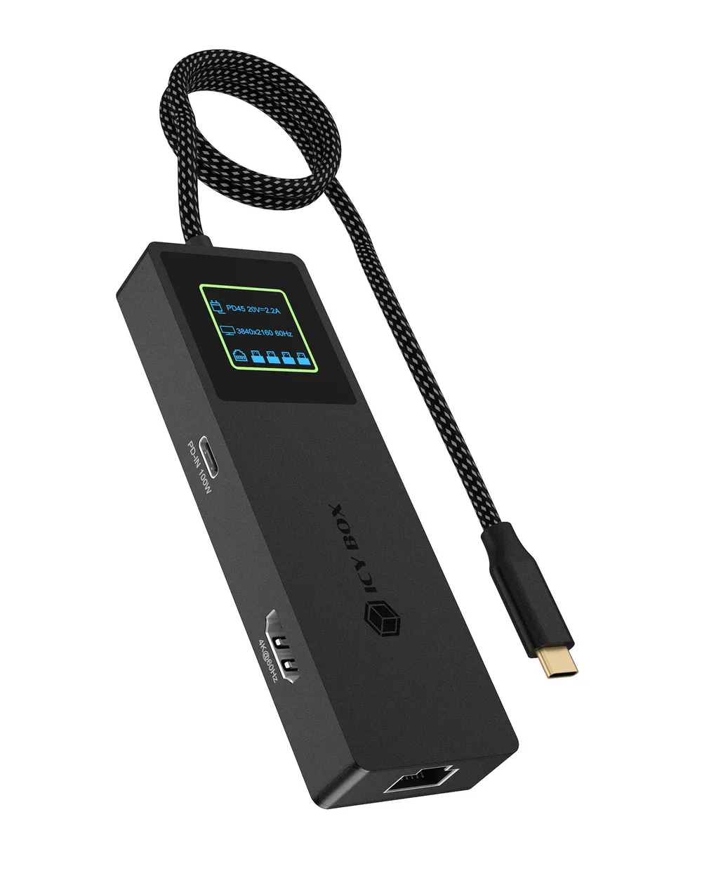 Laptop-Stand Icy Box Spade Dock 4038 USB-C 100W HDMI 4K Ethernet