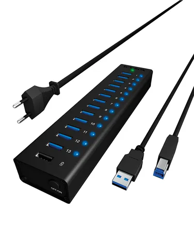 Hub ICY BOX 14 Ports 5000 Mbit/s IB-AC6113 Aluminium Schwarz DC 12 V