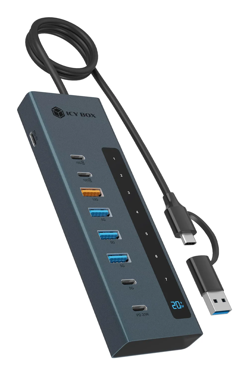Hub ICY BOX 9 Ports 10 Gbps IB-HUB1743-CPD Aluminium Blau 100 W