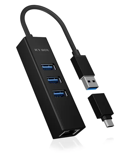USB-Hub ICY BOX IB-HUB1419-LAN 3x USB-A Gigabit LAN Aluminium