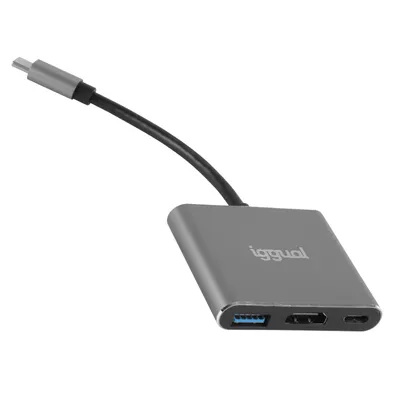 Hub iggual 3 Ports USB 3.2 Gen 1 Type-C 100 W 4K HDMI Aluminium