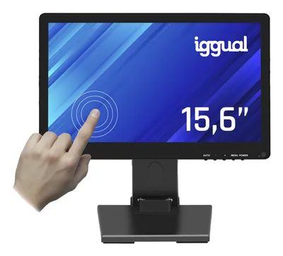 iggual Touch-Monitor 15,6″ HD+ kapazitives LCD 75Hz Schwarz VGA HDMI USB Windows/Linux