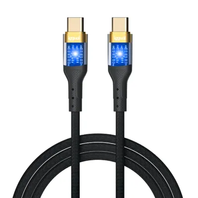 Kabel USB-C zu USB-C IGGUAL 3A 1 Meter Geflochten LED Schwarz