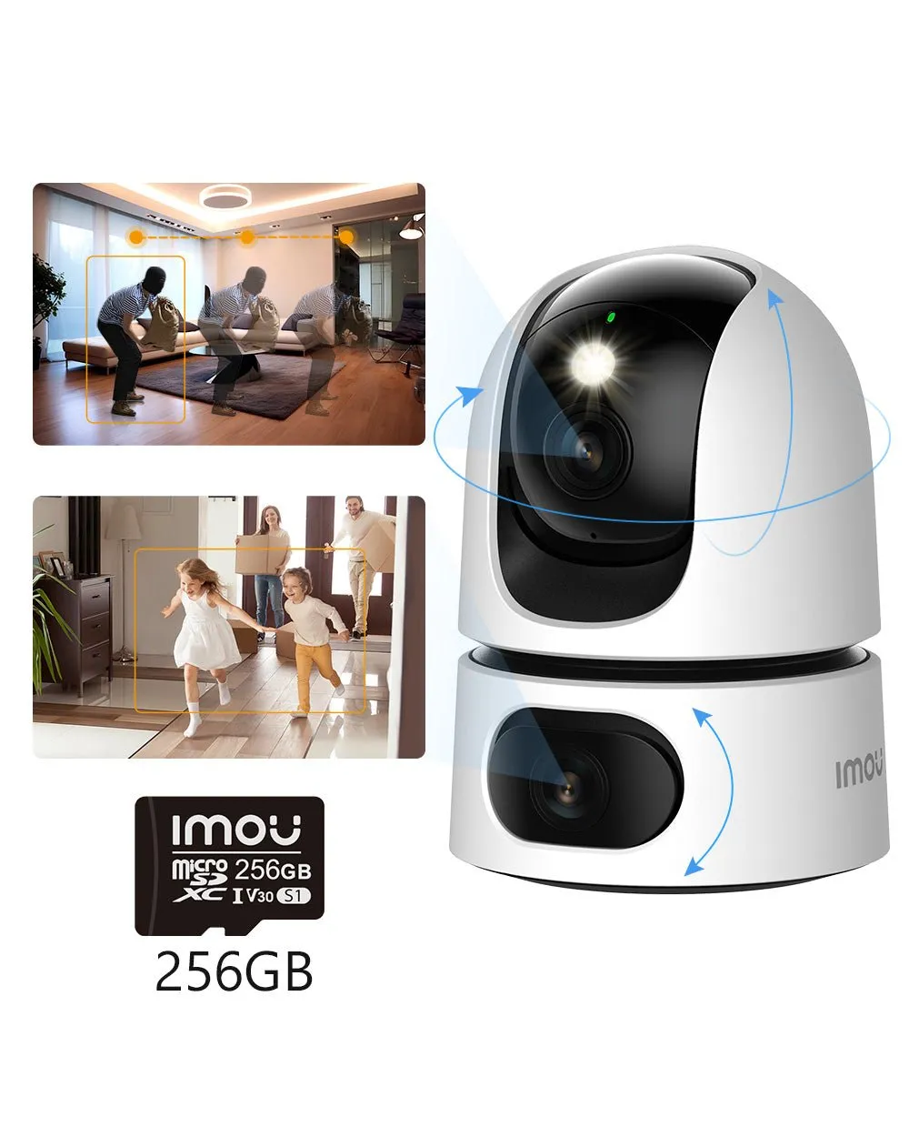 IMOU Ranger Dual 2 Lens Innen WiFi PT Sicherheitskamera Haustier Mensc, 5MP (PT) + 3MP (Fixe) / +256GB Speicherkarte