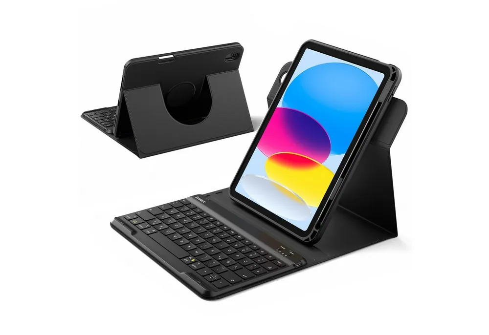 Inateck Hülle mit Tastatur für iPad 11 generation A16 2025, iPad 10 Gen 2022 iPad-Tastatur (360°-Drehung Vertikaler/Horizontaler Ständer, Magnetische Abnehmbare)