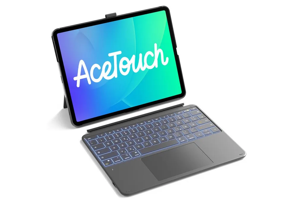 Inateck iPad Air Pro 12.9-13 Zoll Hülle mit Tastatur, 7 Farben Hinterleuchtet iPad-Tastatur (6" Großes Trackpad, Abnehmbar, mit Stifthalter, QWERTZ)