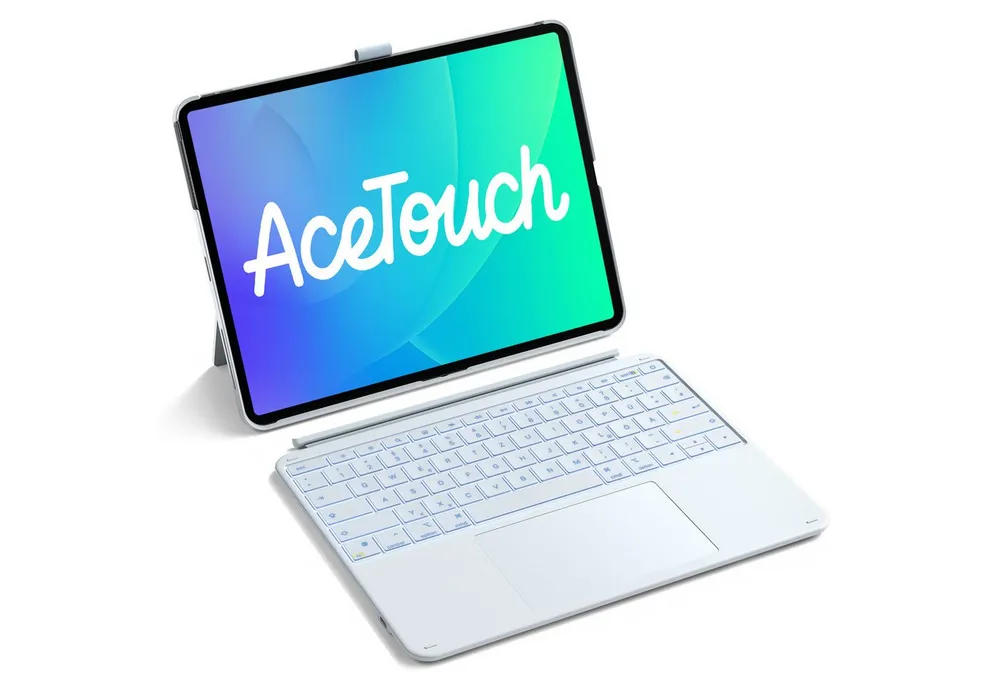 Inateck iPad Air Pro 12.9-13 Zoll Hülle mit Tastatur, 7 Farben Hinterleuchtet iPad-Tastatur (6" Großes Trackpad, Abnehmbar, mit Stifthalter, QWERTZ)