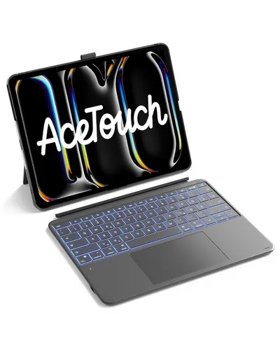 Inateck iPad Air Pro 12.9-13 Zoll Hülle mit Tastatur, 7 Farben Hinterleuchtet iPad-Tastatur (6" Großes Trackpad, Abnehmbar, mit Stifthalter, QWERTZ)
